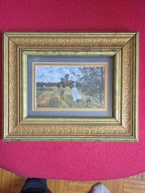 Gold Ornate Framed Impressionist  Print Double Matted Blue & Gold